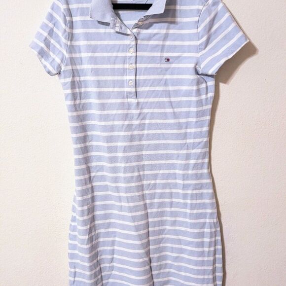 NWOT Tommy Hilfiger Slim Fit Stretch Collared Polo Dress Blue White Stripe XS - Picture 6 of 7